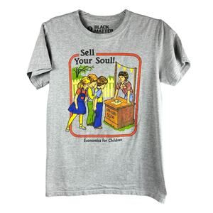 Black Matter Sell Your Soul Graphic T Shirt Grey Size Small